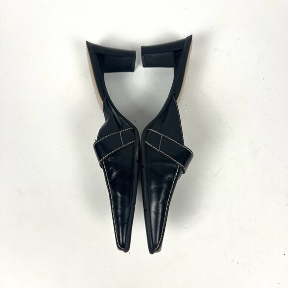 Vintage Y2K Connie Black Leather Sqaure Toe Mule Sz. 10 Slide Heel Minimalist - Picture 4 of 8